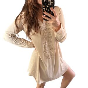 ASTR lace white beige tunic style shift dress boho sz m